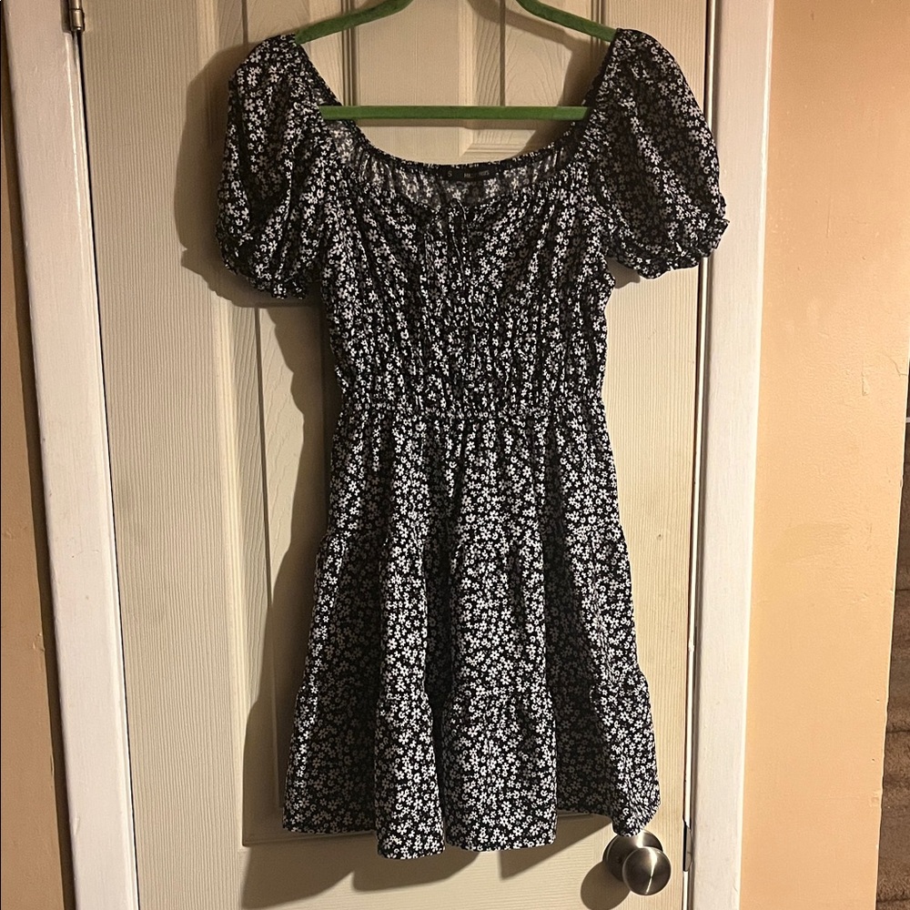Floral Black and White Off-Shoulder Dress